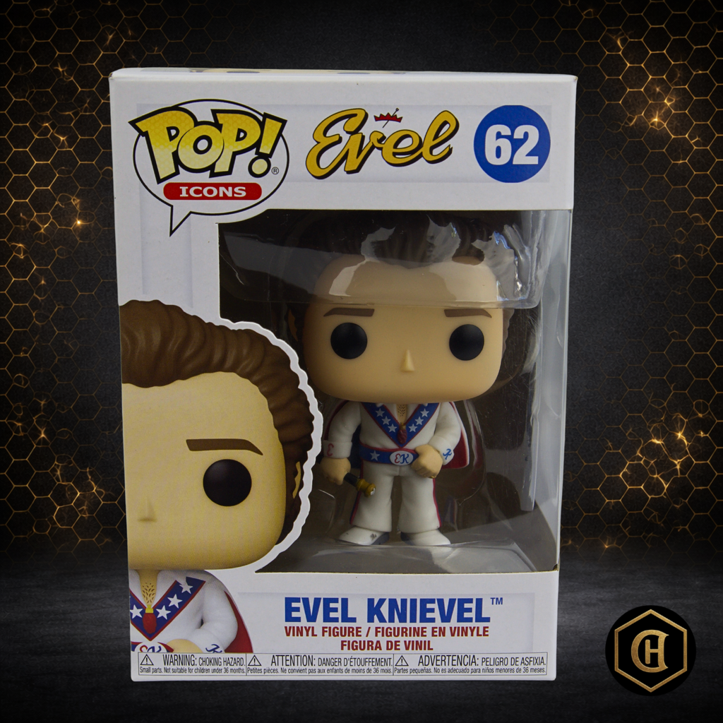 FUNKO POP! ICONS - EVEL KNIEVEL #62 - 4" VINYL FIGURE - 2020 VAULTED - MINT COND