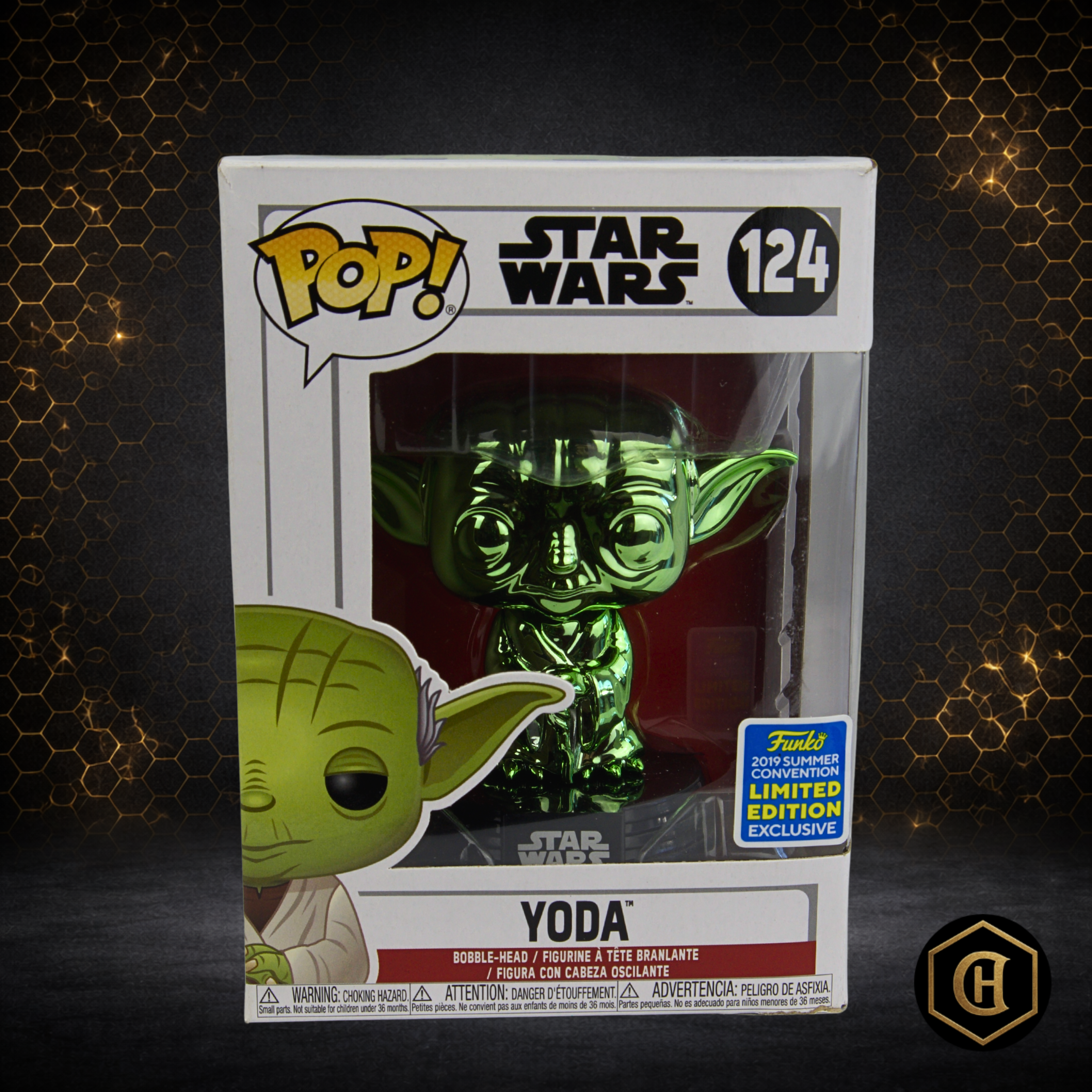 FUNKO POP! YODA(GREEN CHROME) #124 - 4" VINYL BOBBLE-SAN DIEGO COMIC CON-VAULTED