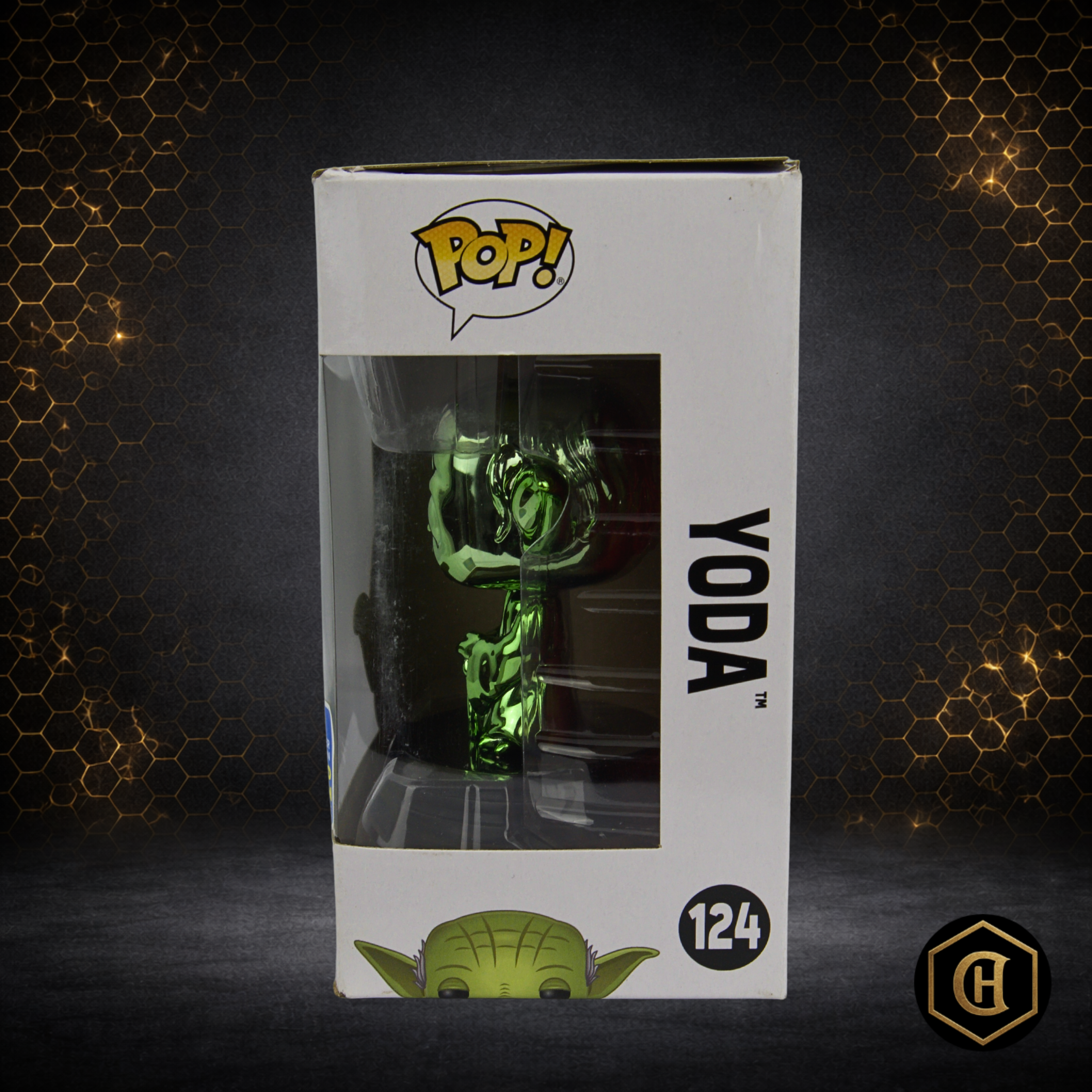 FUNKO POP! YODA(GREEN CHROME) #124 - 4" VINYL BOBBLE-SAN DIEGO COMIC CON-VAULTED