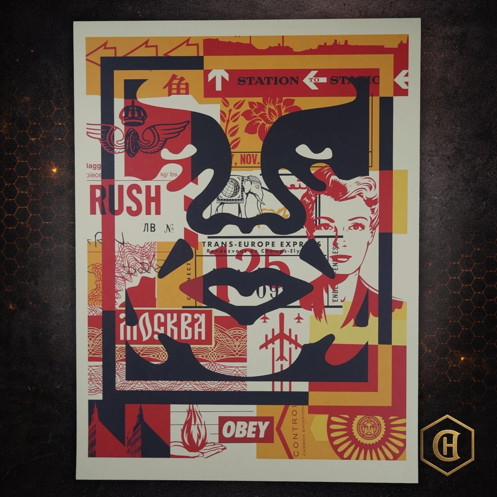 Shepard Fairey OBEY 3 Face Collage 24x18 Production Archive Print COA - Picture 1 of 12