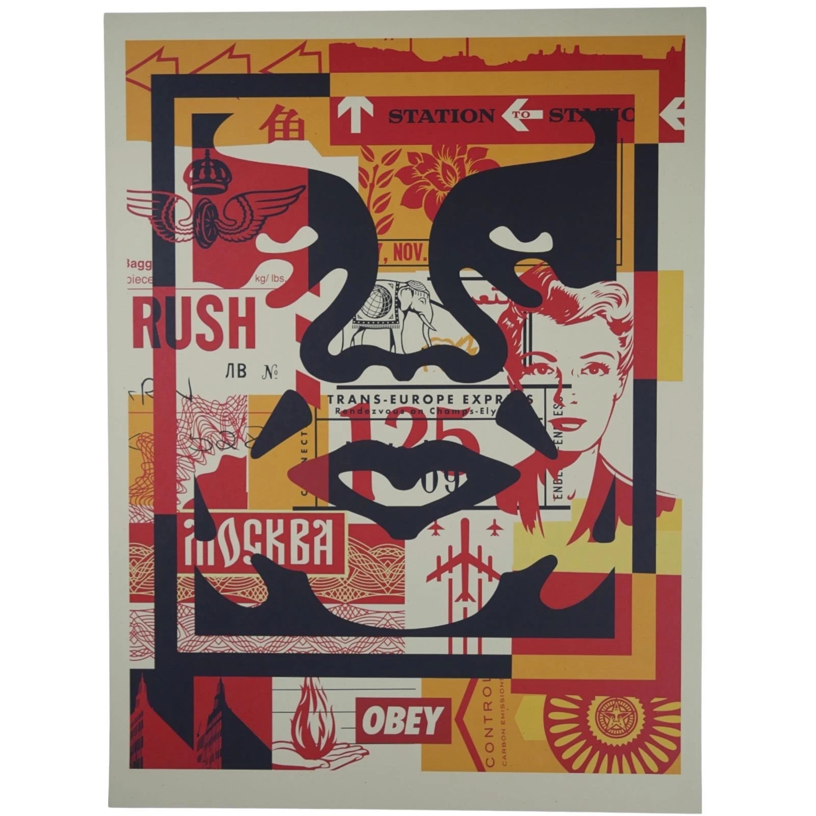 Shepard Fairey OBEY 3 Face Collage 24x18 Production Archive Print COA - Picture 2 of 12